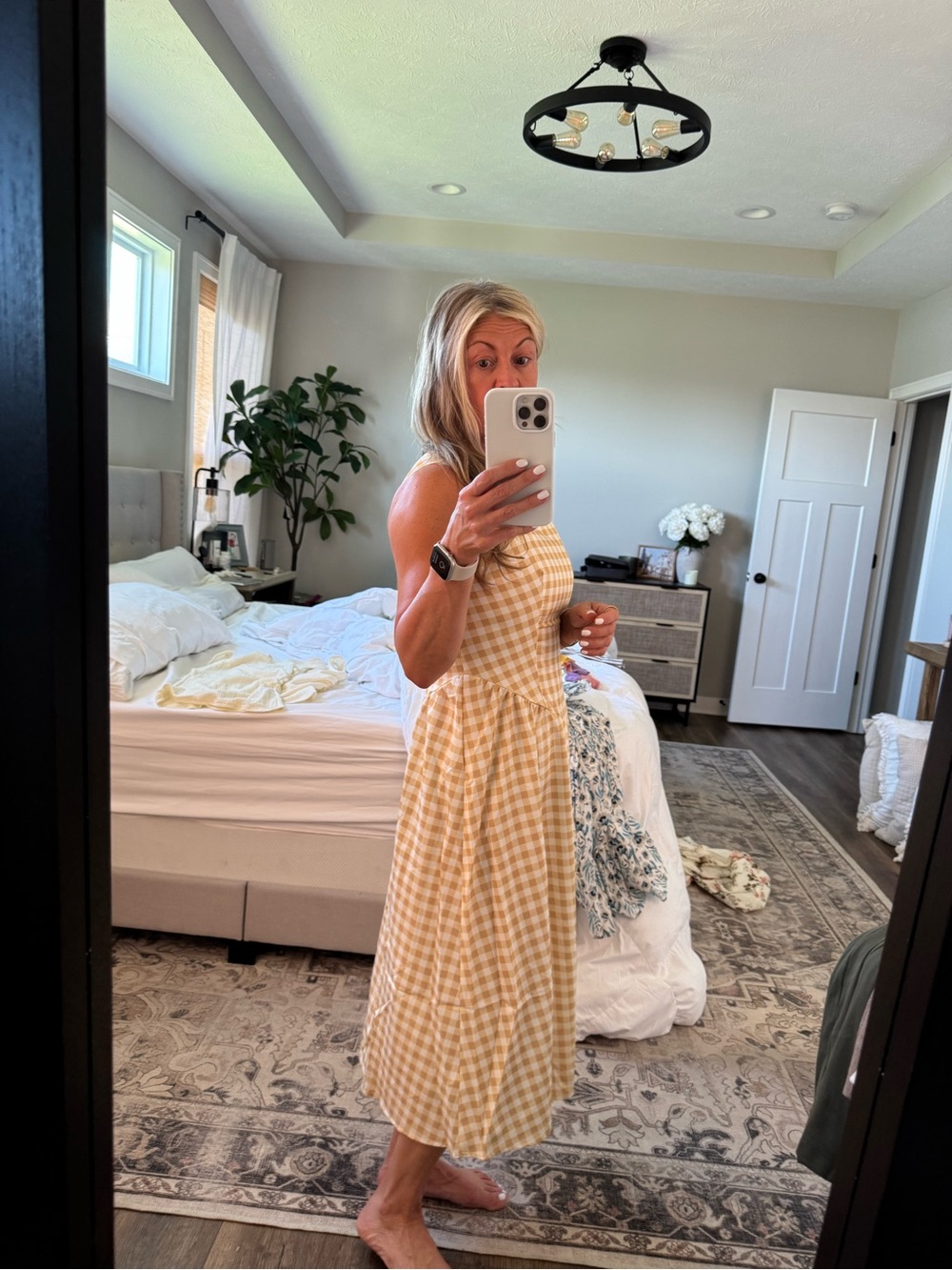 Sleeveless Yellow Gingham Midi Dress - Picture 4 of 5